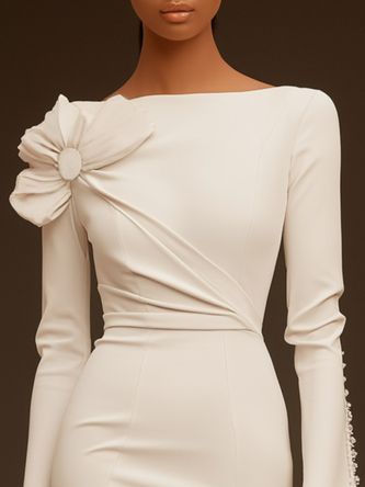 Courthouse Wedding Dress Long Sleeve, Knee Length Dresses Casual Classy, White Dress Classy Elegant Long, Long Sleeve Dress Formal Classy, Cocktail Dress Classy Evening, Long Sleeve Knee Length Dress, Casual Bride, Off The Shoulder Dresses, Sheath Midi Dress