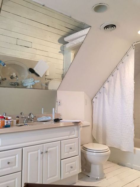 industrial chic attic bathroom renovation, architecture, bathroom ideas, home decor Sloped Bathroom, Attic Bathroom Ideas Slanted Ceiling, Slanted Ceiling Bathroom, Sloped Ceiling Bathroom, Attic Bathroom Ideas, Small Attic Bathroom, Attic Renovation Ideas, Small Bedroom Remodel, Attic Closet