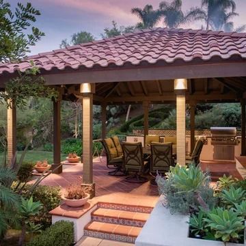 Spanish Pavilion - Photos & Ideas | Houzz Wood Gazebo, Industrial Scandinavian, Mediterranean Patio, Farmhouse Transitional, Scandinavian Rustic, Tile Roof, Rustic Coastal, Interior Design Software, Modern Traditional