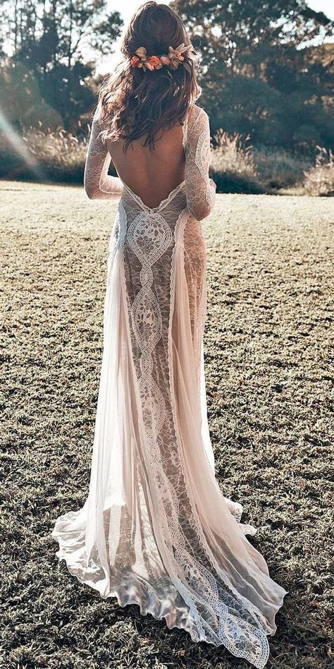 straight lace low back bohemian long sleeve beach wedding dresses grace loves lace Boho Beach Wedding, Hippie Wedding, Beach Wedding Dress Boho, Beautiful Beach Wedding, Back Wedding Dress, Grace Loves Lace, Beautiful Wedding Dresses, Bohemian Wedding, Boho Wedding Dress