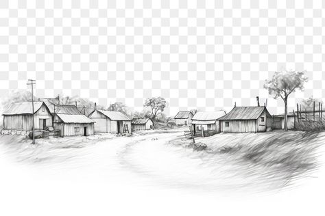 Small Village Drawing, Village Illustration, Village Drawing, Black Illustration, Cloud Photos, Happy Janmashtami, Small Village, Art Png, Black And White Illustration