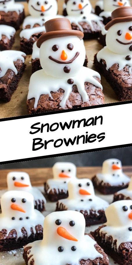 Delight your guests with adorably fun Melted Snowman Brownies! These festive chocolate treats are perfect for winter gatherings and holiday celebrations. Let the kids join in decorating for an engaging baking activity. Enjoy the rich, decadent flavor of these whimsical desserts, sure to bring smiles all around! Christmas Brownie Ideas, Christmas Brownies Ideas Easy, Holiday Brownies Christmas, Christmas Brownies Decoration, Snowman Brownies, Christmas Brownies Ideas, Christmas Deserts Easy, Santa Brownies, Whimsical Desserts