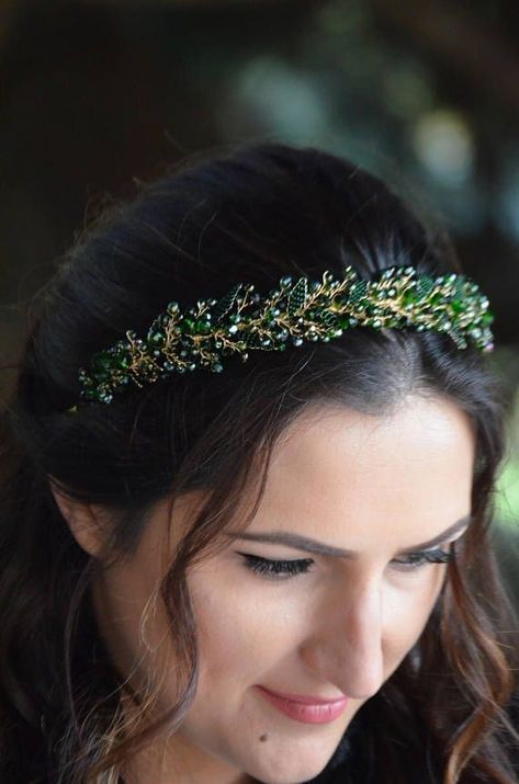 Crown Emerald, Green Wedding Hair, Crystal Headband Wedding, Bridal Hair Tiara, Headband Wedding Hair, Hair Tiara, Beaded Headpiece, Bridal Wreath, Wedding Hair Headband