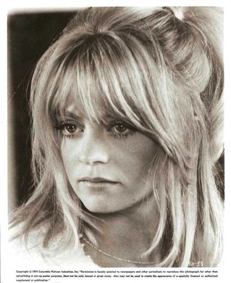 Goldie Hawn Bangs | GOLDIE HAWN in Shampoo, 1975 Shampoo 1975, Goldie Hawn Hair, 70s Hair Styles, Big Bangs, 70s Hair, Hollywood Hair, Fringe Bangs, Goldie Hawn, Long Bangs