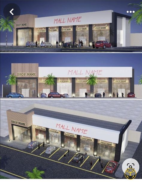 Small Strip Mall Designs, Small Commercial Building Exterior, Strip Mall Exterior, Mall Exterior, Small Shop Design, Commercial Building Plans, Restaurant Exterior Design, Shopping Mall Design, Plaza Design