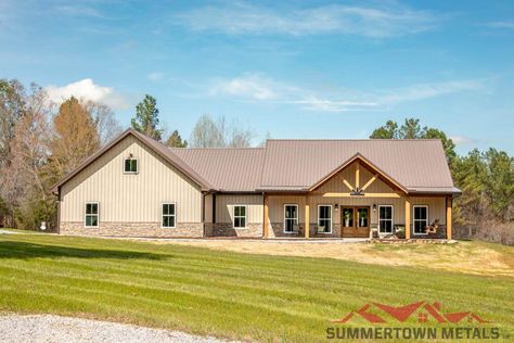 Summertown Metals Shop Homes Houses Metal Buildings, Barndo That Looks Like A House, Summertown Metals Barndominium, Ranch Style Barndominium Floor Plans, Metal Exterior Homes, Shop Home Floor Plans, Simple Barndominium Ideas Interiors, Metal Building Homes Floor Plans, Ranch Barndominium