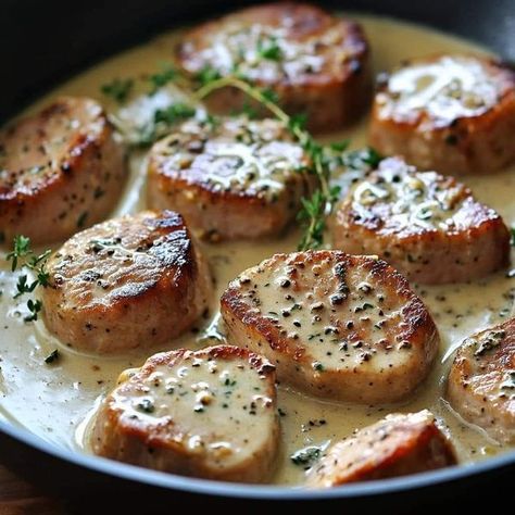 Chef Guy Fieri 🔥🫕 | Tender Pork Medallions in Mustard Cream Sauce | Facebook 1 Lb Pork Tenderloin, Pork Medallion Recipes, Pork Tenderloin Medallions, Anne Burrell, Mustard Cream Sauce, Pork Medallions, Impressive Dinner, Pork Entrees, Dinner Is Served