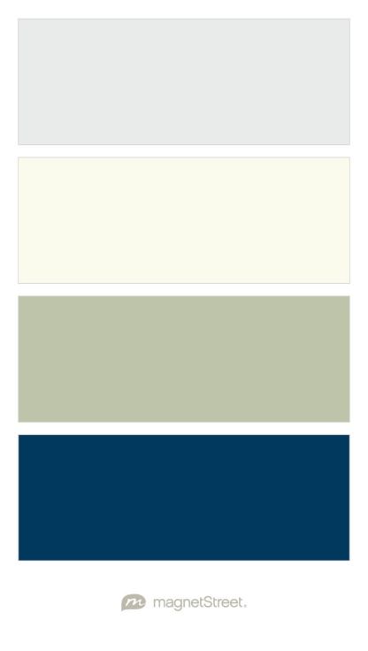 Winter White, Ivory, Sage, and Navy Wedding Color Palette - custom color palette created at MagnetStreet.com Wedding Winter Theme, Sage Color Palette, Navy Wedding Colors, Navy Color Scheme, Home Color Palette, Calendar Magnets, Custom Refrigerator, Sage Green Walls, Wedding Themes Winter