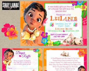 Moana Baby Shower Invitation Only | Etsy Baby Registry Cards, Moana Bebe, Baby Moana, Moana Disney, Baby Shower Invitaciones, Hawaiian Theme, Invitation Baby Shower, Diaper Raffle, New Baby Girls