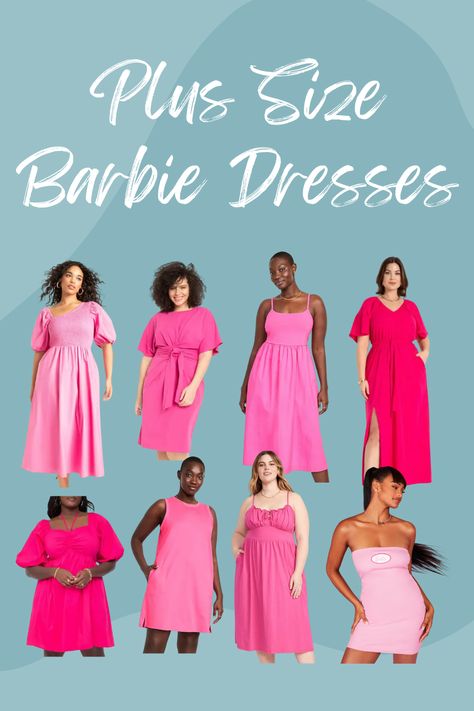 Barbie Movie Outfits Plus Size, Diy Plus Size Barbie Costume, Barbie Costume Ideas Women Plus Size, Barbie Core Outfit Plus Size, Barbie Plus Size Outfits, Plus Size Barbie Outfit, Plus Sized Barbie, Plus Size Barbie, Bandeau Mini Dress