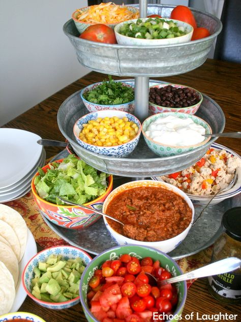 Mexican Salad & Taco Bar-Perfect for Families Mexican Shower Food, Superbowl Taco Bar, Taco Bar Easy, Taco Salad Bar For A Crowd, Car Show Set Up Ideas, Holiday Taco Bar, How To Serve Tacos At A Party, Taco Serving Ideas, Tacos And Brews Before I Dos