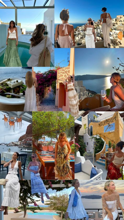 Santorini style - outfit inspo #aesthetic #inspo #outfits #outfitinspo #photoinspo #greece #santorini Kos Greece Outfit, Crete Greece Aesthetic Outfits, Crete Greece Outfit, Santorini Outfit Ideas Summer, Corfu Greece Outfits, Greece Outfit Ideas Plus Size, Greek Cruise Outfits, Corfu Outfit, Greek Outfit Aesthetic