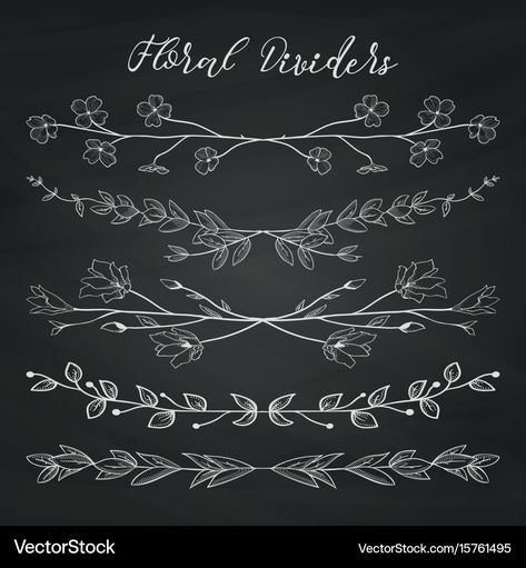 Chalkboard Lettering Ideas, Flowers On Chalkboard, Doodle Dividers, Floral Dividers, Chalk Wall Art, Chalk Signs, Chalkboard Flowers, Chalkboard Texture, Plants Vector