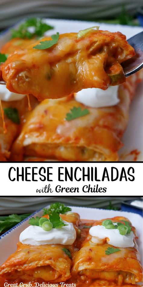 A double photo collage of cheese enchiladas on a white plate. Easy Cheese Enchiladas, Cheese Enchilada Casserole, Family Favorite Casseroles, Pulled Pork Leftover Recipes, Creamy Enchilada, Easy Enchilada Recipe, Favorite Casserole Recipes, Best Enchiladas, Enchilada Ingredients