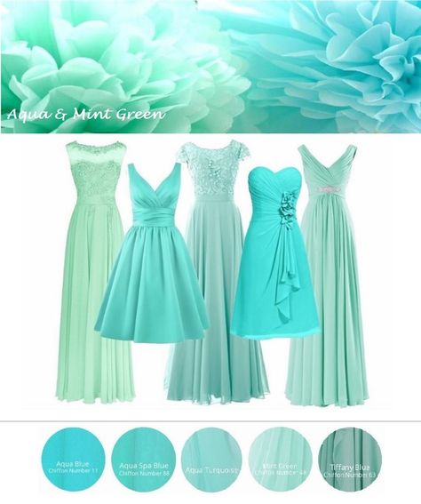 Colours For Dresses, Green And Peach Wedding, Kitchen Party Ideas, Teal And Gold Wedding, Bridesmaid Dresses And Groomsmen Suits, Bridesmaid Dresses And Groomsmen, Aqua Bridesmaid Dresses, Mint Dresses, Little Mermaid Wedding