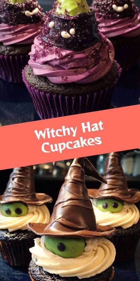 agic Witchy Spell Cupcakes for Halloween Get ready for a spooky Halloween celebration with these enchanting Witchy Spell Cupcakes! Perfect for a Halloween party or a magical treat, these cupcakes are sure to delight with their whimsical witch hat design and delicious chocolate flavor. Create a magical dessert experience that everyone will love this Halloween! Witch Hat Cupcakes, Autumn Cupcakes, Witch Hat Design, Cupcakes Simple, Cupcakes For Halloween, Witchy Hat, Hat Cupcakes, Witch Cupcakes, Whimsical Witch