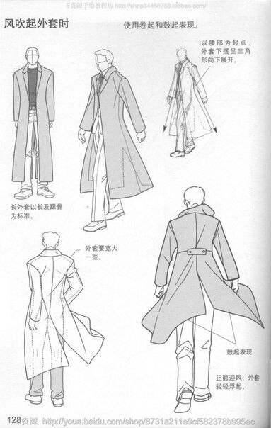 Guy In Sweater Drawing, Coat Folds Reference, Anime Slash Effect, Long Jacket Reference Drawing, Man In Robes Drawing, Male Body Poses Drawing Reference With Clothes, Drawing Trench Coat, Third Person Perspective, Flowing Jacket Reference Drawing