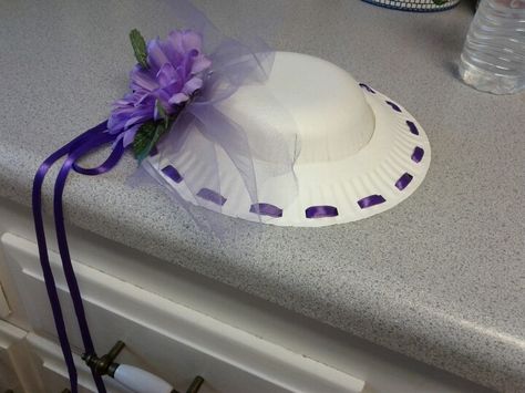 Tea hat made with paper plate and bowl Tea Party Hats Diy, Party Hats Diy, Party Hats For Adults, Diy Tea Party Hats, Paper Plate Hats, Diy Tea Party, Tea Hat, Kids Tea Party, Tea Hats