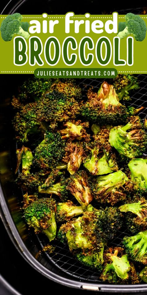 Need a quick and easy way to make roasted broccoli? Make this Air Fryer Broccoli that’s ready in less than 15 minutes! It’s a quick, healthy side dish with only five ingredients, so it’s perfect to make during the weeknights. Broccoli In Air Fryer, Cooking Fresh Broccoli, Air Fryer Broccoli, Cook Broccoli, Seasoned Broccoli, How To Cook Broccoli, Fried Broccoli, Air Fryer Recipe, Healthy Side Dish