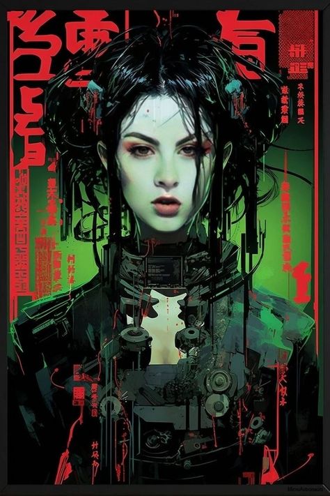 Eco Cyberpunk, Cyberpunk Style Character Art, Cyberpunk Artstyle, Nature Cyberpunk, Cyberpunk Art Illustration, Cyberpunk Art Girl, Cyberpunk Painting, Cyberpunk Geisha, Cyberpunk Decor