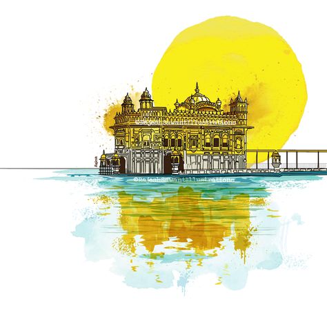 Golden Temple. Amritsar Horse Polo, Golden Temple Amritsar, Paintings Tutorials, Temple Art, Golden Temple, Watercolor Paintings Tutorials, Amritsar, Painting Tutorial, Wall Design