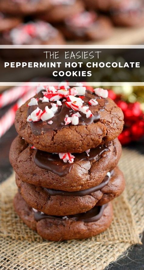 Peppermint Cocoa Cookies, Hot Coco Cookies Recipes, Hot Cocoa Peppermint Cookies, Chocolate Peppermint Christmas Cookies, Crushed Peppermint Cookies, Hot Chocolate Peppermint Cookies, Peppermint Hot Chocolate Cookies, Christmas Peppermint Cookies, Long Cookies