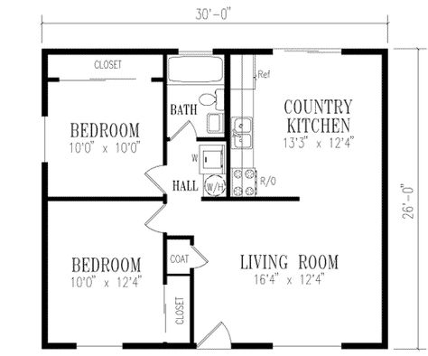 Plan #1-114 - Houseplans.com Small 2bedroom 2 Bathroom House Plans, 780 Sq Ft House Plans, 720 Sq Ft House Floor Plans 2 Bedroom, 2 Bedrooms 1 Bathroom Floor Plan, 700-800 Sq Ft House Plans, 1280 Sq Ft House Plans, 40x24 House Plans, 26x32 House Plans, 2 Bd 1 Bath Floor Plan