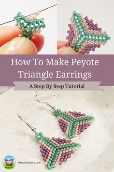 Earrings Tutorials Step By Step, Beaded Triangles Pattern, Beginner Seed Bead Tutorials, Seed Bead Triangle Earrings, Seed Bead Earring Tutorial For Beginners, Beginner Beading Tutorials Step By Step, Seed Bead Jewelry Patterns Tutorials, Beaded Earring Patterns Free, Beaded Triangle Earrings