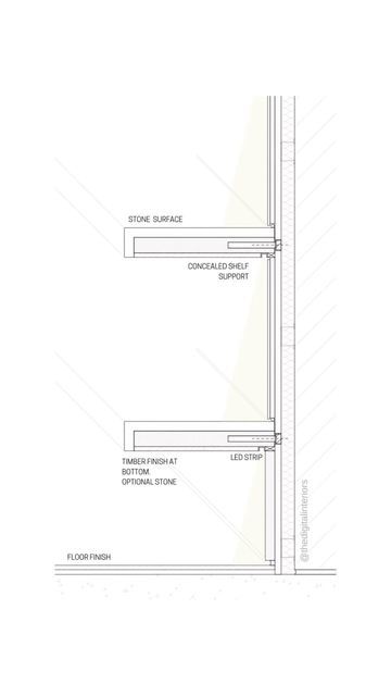 Sprina Singh - Digital Interiors on Instagram: "Floating Shelves Details✨ 1. Floating shelves in Marble / Stone finish 2. Floating shelves in timber finish 3. Floating metal shelves 4. Floating metal shelves with LED lighting Disclaimer: The details shown in the drawings are not extracted from these designs in the photos. The details serve as illustrative examples of how similar details could appear in real life. Please note that these specifics are not associated with the showcased projects. Please let me know if you want me to tag your project. Otherwise I have referenced the company on the bottom right in the images. 🙏 #FloatingShelves #InteriorDesign #HomeDecor #ModernLiving #DesignInspiration #MinimalistStyle #WallDecor #Shelfie #ContemporaryDesign #OpenShelving #DecorIdeas #Space Shelf Detail Drawing, Floating Metal Shelves, Light Shelves, 2 Floating Shelves, Furniture Details Drawing, Shelves Dimensions, Plate Shelves, Floating Shelf Decor, Marble Detail