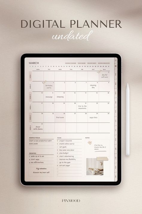 Undated Digital Planner Student Daily Planner, Ipad Planners, Free Printable Monthly Planner, Free Planner Templates, Weekly Planner Free Printable, Study Planner Printable, Monthly Planner Template, Undated Digital Planner, Planner Setup