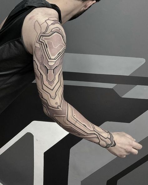 Cyberpunk Tattoo Sleeve, Futuristic Tattoo Cyberpunk, Cyberpunk Back Tattoo, Sandevistan Tattoo, Bold Tattoo Designs, Cybernetic Tattoo, Android Tattoo, Cyberpunk Tattoo Design Ideas, Futuristic Tattoo