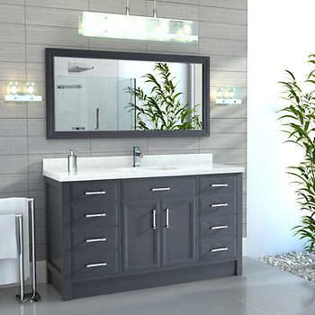 Calais 60" Pepper Gray Single Sink Vanity by Studio Bathe 60" Vanity, Engineered Stone Countertops, Single Sink Bathroom, Single Sink Vanity, Double Sink Vanity, Sink Bathroom Vanity, Engineered Stone, Single Sink Bathroom Vanity, Grey Bathrooms