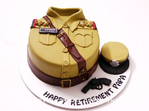 Police uniform cake by Urvi Zaveri Police Retirement Cake Ideas, Policeman Cake, Police Birthday Cakes, Police Cake, Retirement Party Cakes, Simple Birthday Cake Designs, Police Cakes, Wedding Cake Designs Simple, Birthday Drip Cake