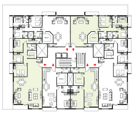 Residential building plan for its typical floor contains of 4 apartments and 2 duplexes. #architectureprojects #layout #plan #residentialbuilding #residential Architecture Plan Layout, Site Layout Plan, Residential Building Plan, Low Income Apartments, Plan Layout, Architecture Drawing Plan, Layout Plan, Floor Plan Layout, Apartment Plans