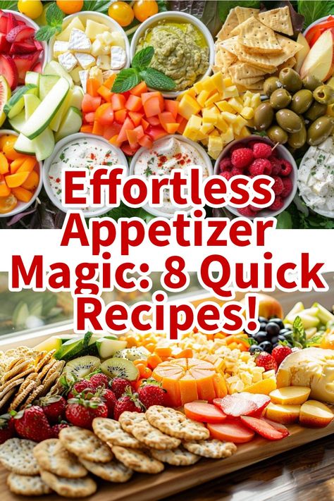 A vibrant assortment of no-cook appetizers including fruits, vegetables, cheeses, crackers, and dips. No Cooking Appetizers Easy, Appetizers On Toothpicks Simple, Easy No Cook Appetizers, No Bake Appetizers, Quick Easy Appetizers, Easy Pasta Primavera, Baked Appetizers, Pasta Primavera Recipe, Quick Appetizer