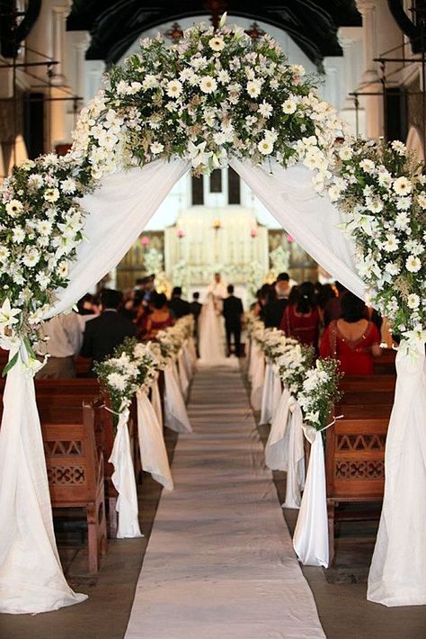 45 Breathtaking Church Wedding Decorations | Wedding Forward Wedding Church Aisle, Church Aisle, Wedding Church Decor, Church Wedding Flowers, Rustic Wedding Photos, Wedding Arch Rustic, Rustic Wedding Decorations, Church Wedding Decorations, Wedding Church