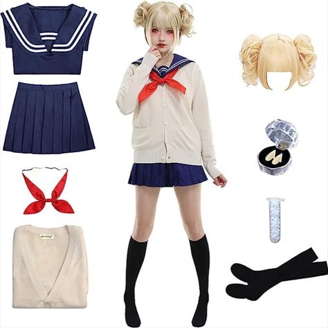 MHA Himiko Toga Villain Adult Cosplay is made of high-quality and comfortable uniform cloth. Comes with 2 piece uniform set, bow tie, sweater, teeth dentures, socks, and wig. Perfect for wearing to anime conventions like Comic Con, Anime Expo, and can even be worn as a Halloween costume. Great for MHA-themed parties and events. Click on link to view item! Toga Cosplay Outfit, Toga Outfit, Himiko Toga Cosplay, Toga Cosplay, Toga Costume, Anime Uniform, Anime Inspired Outfits, Anime Costumes, Cosplay Ideas