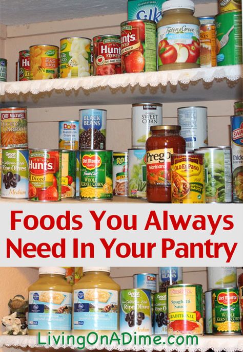 Here is a list of items that we keep stocked in our pantry virtually all the time. I plan meals around what I have in the pantry and I buy what is on sale to keep my pantry well stocked. Click here to see what you need in your pantry. Stocking Pantry List, 5 Shelf Pantry Organization, Pantry Food Ideas, Must Have Food Items, Staples To Have In Your Pantry, Stocking The Pantry, Canned Goods To Stock Up On, Make Your Own Groceries, Things To Always Have In Your Pantry