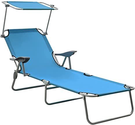 Sun Lounger,Folding Lounge Chairs for Outside,Beach Folding Lounge Chairs Folding Sun Lounger with Canopy Steel Blue Suitable for Swimming Pool, Balcony, Courtyard Etc Tanning Chair, Beach Lounge Chair, Pool Lounge Chairs, Folding Lounge Chair, Blue Lounge, Sun Canopy, Beach Bedding, Sun Lounge, Patio Lounge Chairs