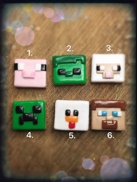 For boy/girl Gamer Polymer clay Minecraft tile brooch, magnet, keyring, pendant charms by Arboischarms on Etsy https://www.etsy.com/uk/listing/452584498/for-boygirl-gamer-polymer-clay-minecraft Minecraft Polymer Clay, Clay Minecraft, Polymer Clay Ideas, Girl Gamer, Clay Magnets, Polymer Clay Ornaments, Sculpey Clay, Polymer Clay Christmas, Polymer Clay Canes