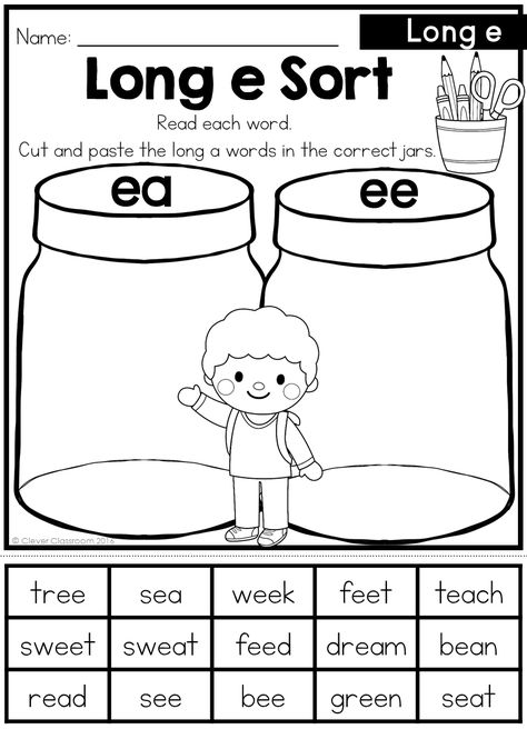 Long vowel sorting activities. Long Vowel Worksheets First Grade, Long E Activities, Long Vowel E Worksheets, Vowel Sorting Activities, Long E Worksheets, Long Vowels Worksheets, Vowels Worksheet, Long Vowels Activities, Long Vowel Worksheets