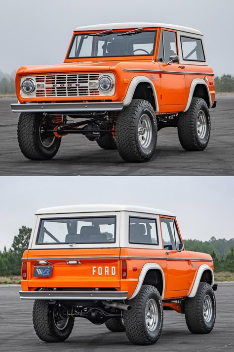 Classic Ford Broncos Vintage, Bronco Paint Jobs, Ford Bronco 1970's, Orange Bronco, Ford Vs Chevy, 1975 Ford Bronco, Orange Cars, Old Ford Bronco, Old Bronco