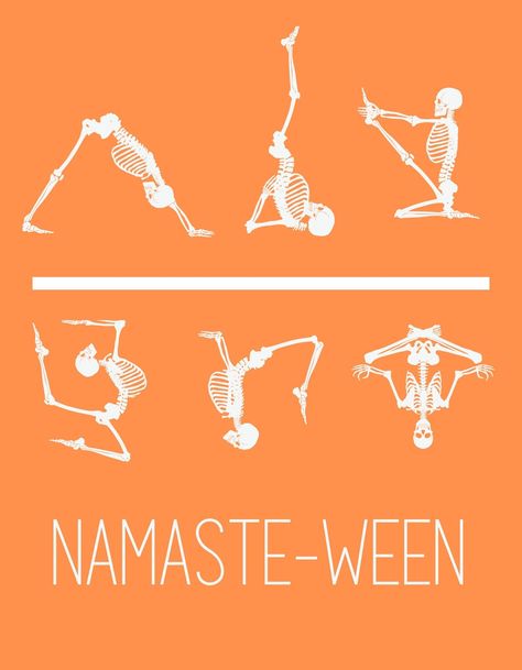 This printable helps get your home gym or yoga studio in the Halloween spirit. The skeletons are even doing popular poses! Have some fun for the holiday with décor suited to your studio. Skeleton Yoga Poses, Chiropractor Halloween, Yoga Halloween, Yoga Skeleton, Halloween Yoga, Fall Yoga, Yoga Kids, Yoga Themes, Kids Shirts Design