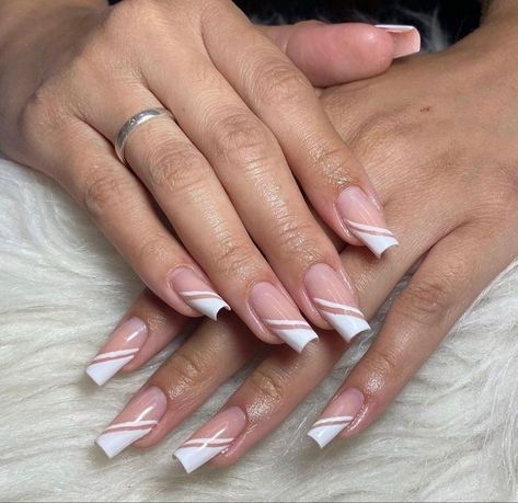 French Tip Nails Coffin Long, White And Pink French Tip Nails, Shiny Nails Designs, Wow Nails, Fancy Nails Designs, Girly Acrylic Nails, Work Nails, Classy Acrylic Nails, Short Square Acrylic Nails