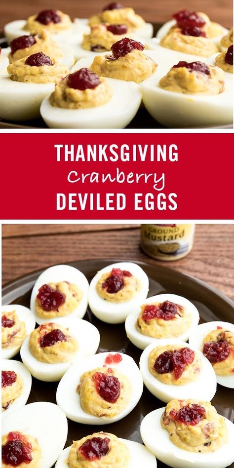 Thanksgiving Eggs, Tart Savory, Easy Deviled Eggs Recipe, Whole Berry Cranberry Sauce, Easy Deviled Eggs, Friendsgiving Appetizers, Thanksgiving Deviled Eggs, Deviled Eggs Recipe Easy, Cranberry Thanksgiving