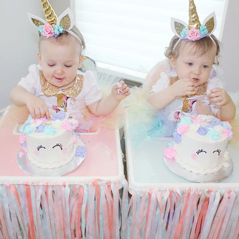 Genevieve and Georgia's Unicorn First BirthdayParty - My girlies turned one! Ideas for Unicorn Theme and Twin Girls Themed Birthday Parties Twin Girl First Birthday Theme, Unicorn First Birthday Party, Unicorn First Birthday, Rainbow Unicorn Birthday Party, The Joneses, Unicorn Birthday Outfit, Twin Birthday Parties, Unicorn Themed Birthday Party, Girls Birthday Party Themes