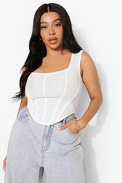 White Tops Outfit, Plus Size Camisoles, Pleated Skater Dress, Corset Outfits, Structured Corset, Lace Up Bodycon Dress, Plus Size Tank Top, Plus Size Summer Outfits, Plus Size Corset