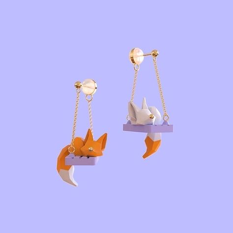 Fidget Earrings, Cartoon Earrings, Free Jewellery Making Tutorials, Black White Cat, Cartoon Orange, Artisanal Design, Exterior Decoration, Woodland Fairy, Earring Ideas