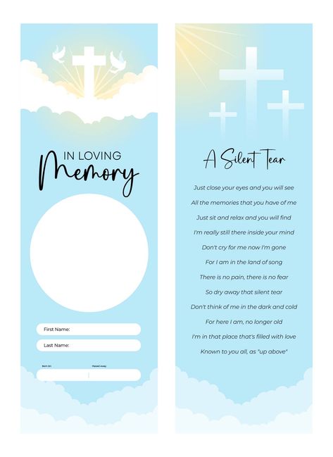 Memorial Templates, Memorial Bookmarks, Memorial Cards, Bookmark Template, Summer Theme, Templates Printable Free, Printable Image, Happy Memories, Menu Cards