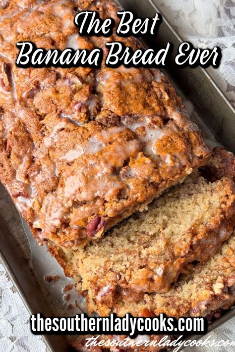 The best banana bread ever recipe has amazing reviews, is so moist and easy to make. The swirl and glaze takes it to the top. Wonderful with your morning coffee or as a snack with milk anytime. Banana Bread For Breakfast, Best Rated Banana Bread Recipe, Bills Banana Bread, Banana Bread With Milk, Worlds Best Banana Bread Recipe, Top Rated Banana Bread Recipe, Joanna Gaines Banana Bread Recipe, The Best Banana Bread Recipe Ever, Best Homemade Banana Bread